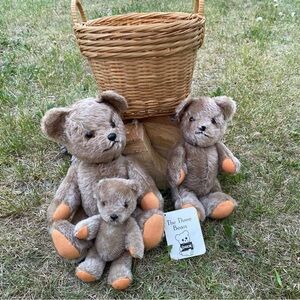 Vintage Dakin The Three Bears Teddy Bear plush set Mohair comes with basket